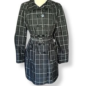 EUC Merona Double Breasted Black & White Trench / Rain Coat Women’s Small
